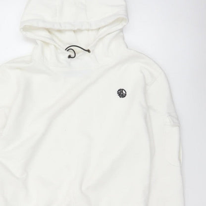Soul Star Men’s White M Pullover Hoodie Logo Drawstring Pocket