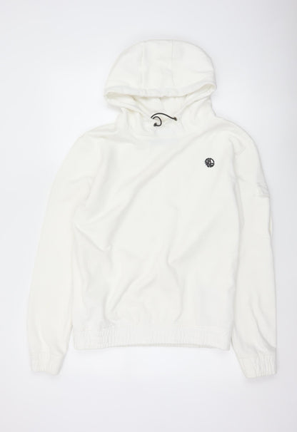 Soul Star Men’s White M Pullover Hoodie Logo Drawstring Pocket