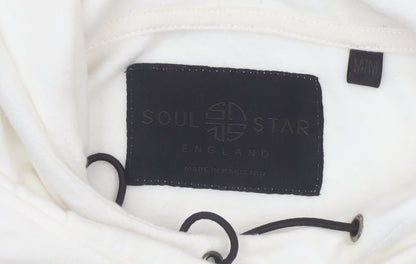 Soul Star Men’s White M Pullover Hoodie Logo Drawstring Pocket