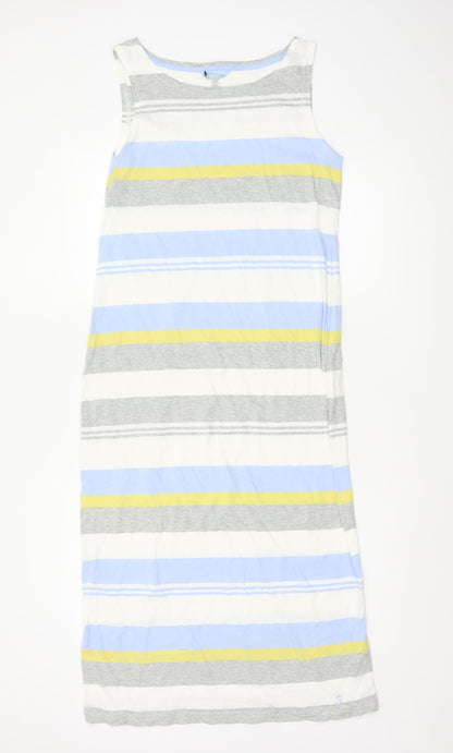 Joules Women Blue Stripe UK 12 Maxi Sleeveless Cotton Jersey Dress