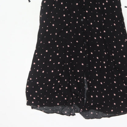 Hush Women Black Pink Star Print Size 8 Long A-Line Button Dress