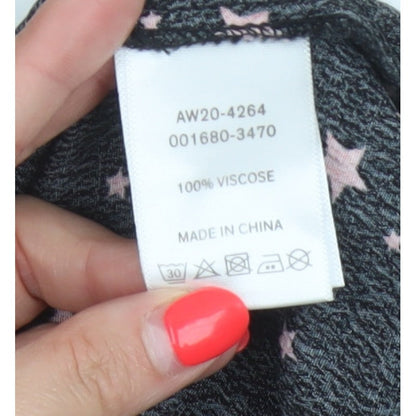 Hush Women Black Pink Star Print Size 8 Long A-Line Button Dress