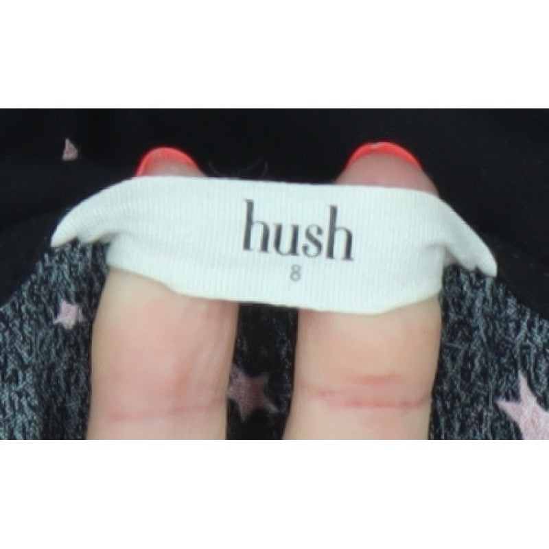 Hush Women Black Pink Star Print Size 8 Long A-Line Button Dress