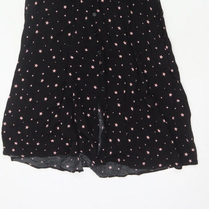 Hush Women Black Pink Star Print Size 8 Long A-Line Button Dress