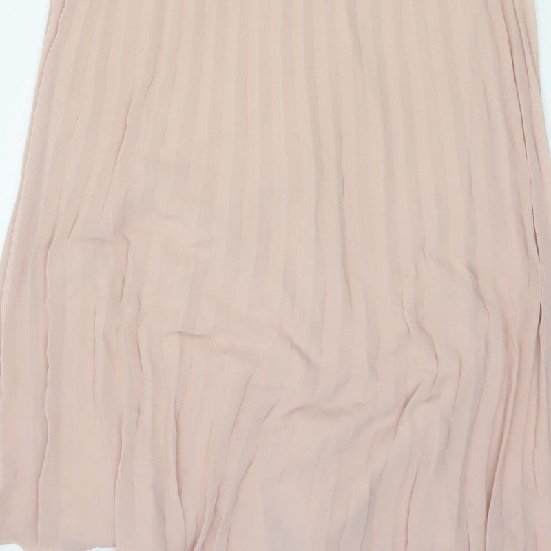 Phase Eight Women Pink UK 14 Pleated Chiffon Maxi Occasion Dress