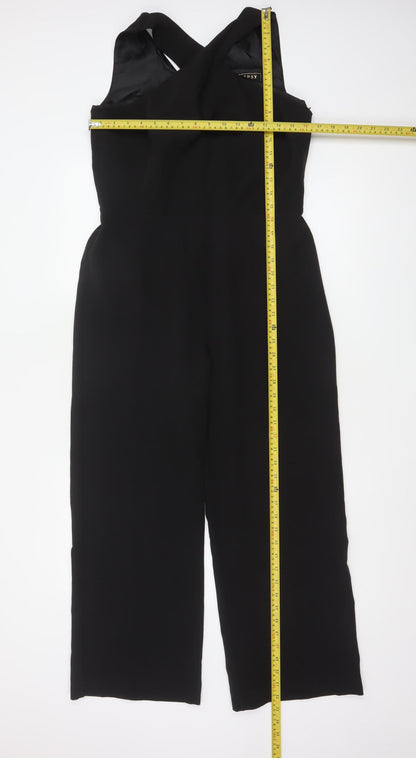 Lipsy London Women Black UK 12 Sleeveless V-Neck Wide-Leg Jumpsuit