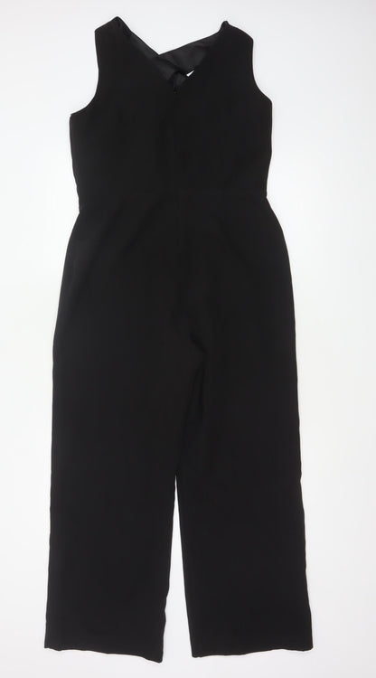 Lipsy London Women Black UK 12 Sleeveless V-Neck Wide-Leg Jumpsuit