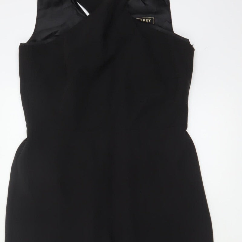 Lipsy London Women Black UK 12 Sleeveless V-Neck Wide-Leg Jumpsuit