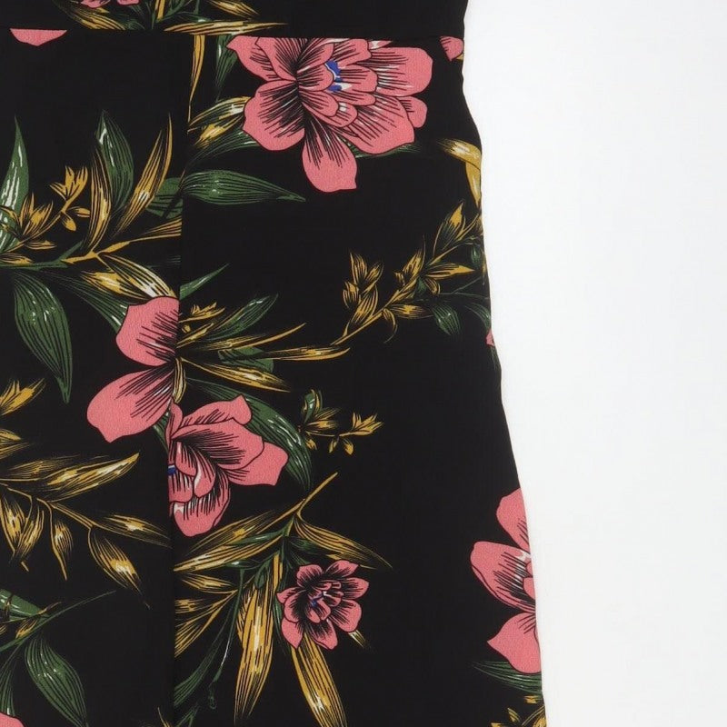 Boohoo Women Black Floral Maxi Wide Leg Jumpsuit UK 12