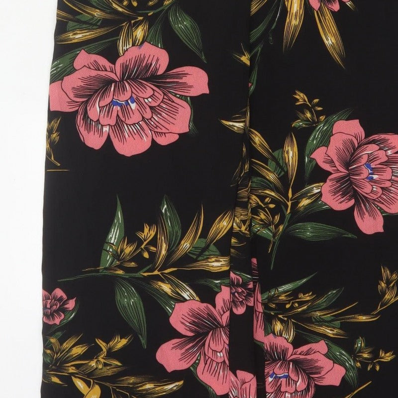 Boohoo Women Black Floral Maxi Wide Leg Jumpsuit UK 12