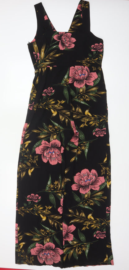 Boohoo Women Black Floral Maxi Wide Leg Jumpsuit UK 12