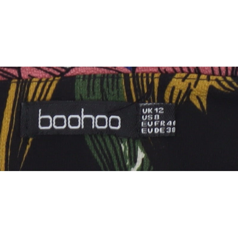 Boohoo Women Black Floral Maxi Wide Leg Jumpsuit UK 12