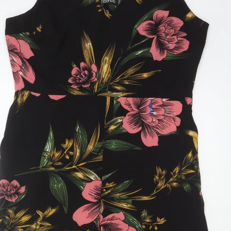 Boohoo Women Black Floral Maxi Wide Leg Jumpsuit UK 12