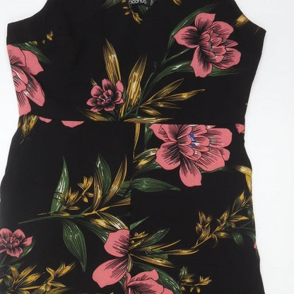 Boohoo Women Black Floral Maxi Wide Leg Jumpsuit UK 12