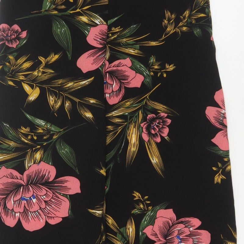 Boohoo Women Black Floral Maxi Wide Leg Jumpsuit UK 12