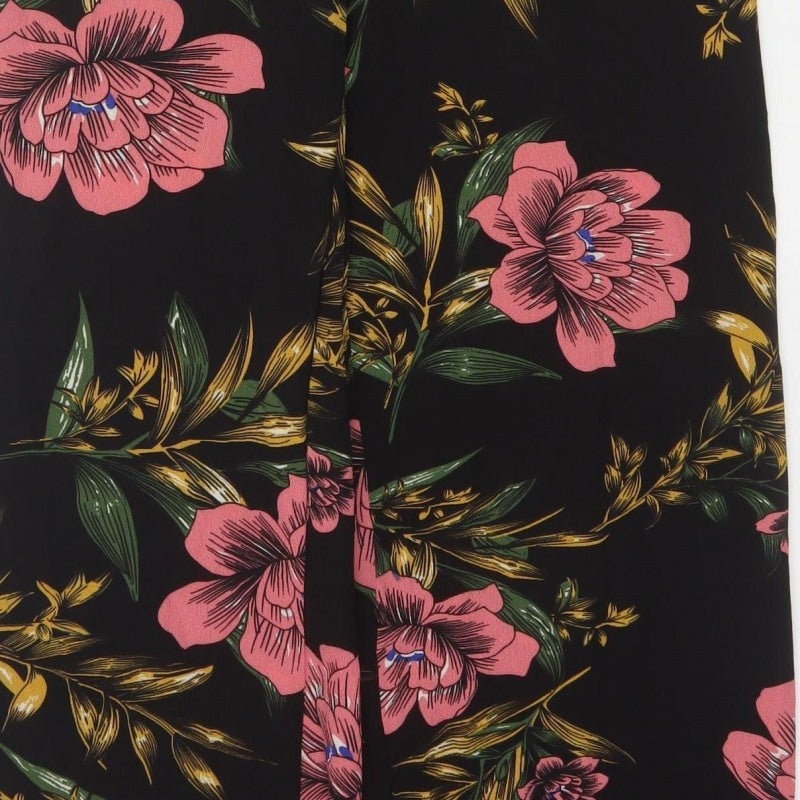 Boohoo Women Black Floral Maxi Wide Leg Jumpsuit UK 12