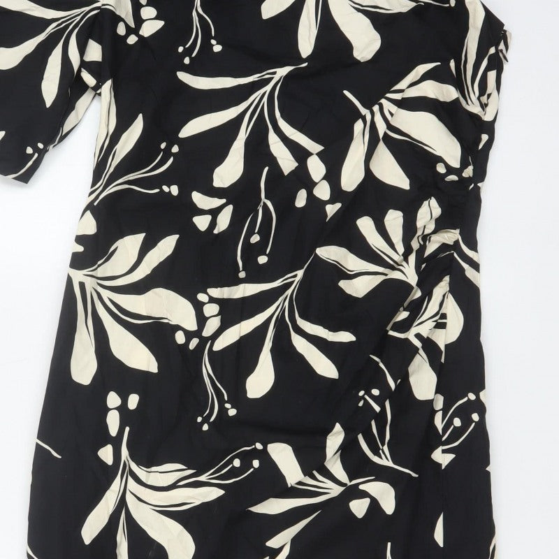 Marks & Spencer Women Black Floral Wrap Midi Dress UK 16 Short Sleeve