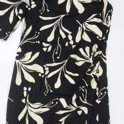 Marks & Spencer Women Black Floral Wrap Midi Dress UK 16 Short Sleeve