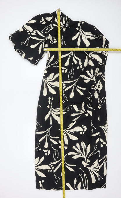 Marks & Spencer Women Black Floral Wrap Midi Dress UK 16 Short Sleeve