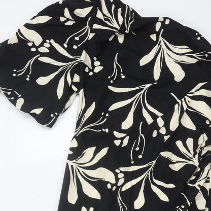 Marks & Spencer Women Black Floral Wrap Midi Dress UK 16 Short Sleeve