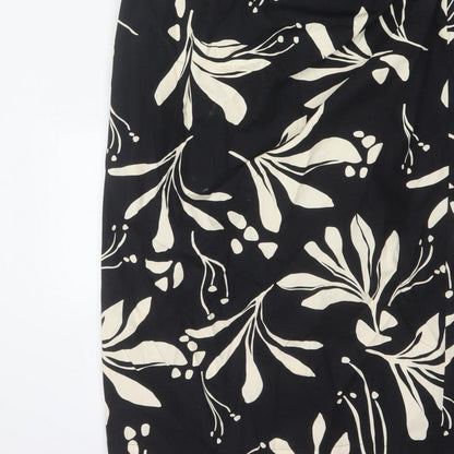 Marks & Spencer Women Black Floral Wrap Midi Dress UK 16 Short Sleeve