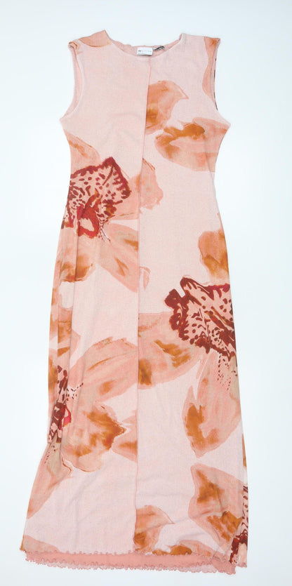 Cross Design Women’s Pink UK 12 Floral Sleeveless Jersey Maxi Dress
