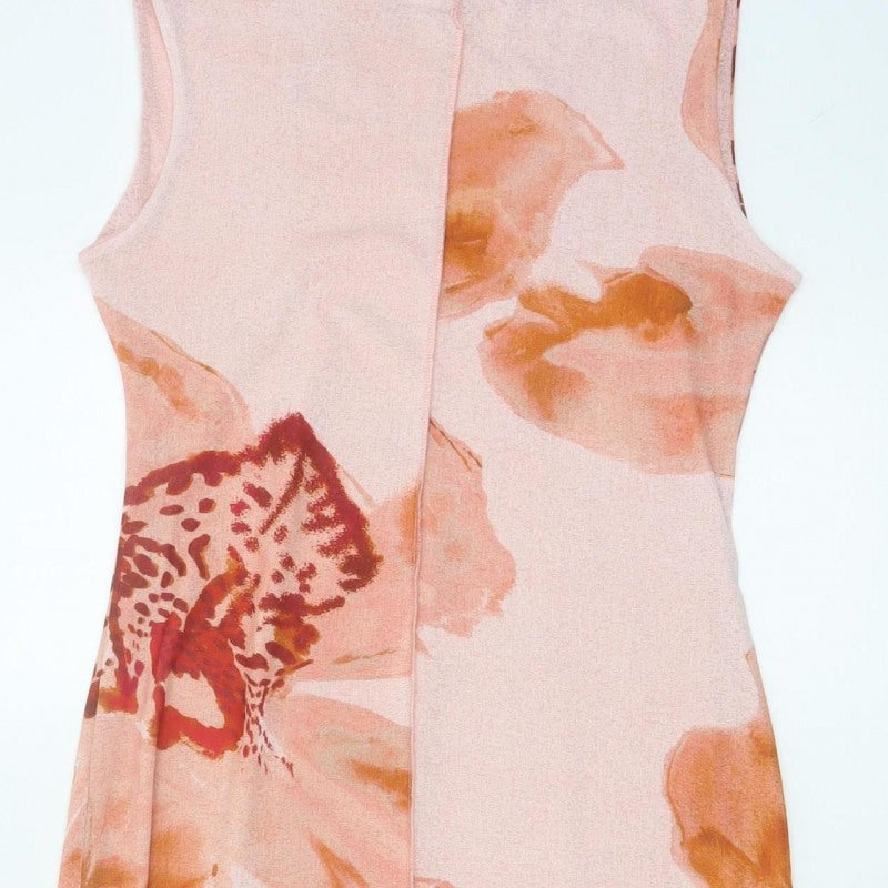 Cross Design Women’s Pink UK 12 Floral Sleeveless Jersey Maxi Dress
