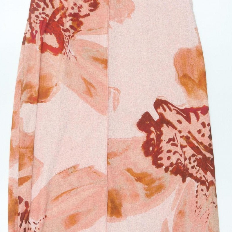 Cross Design Women’s Pink UK 12 Floral Sleeveless Jersey Maxi Dress