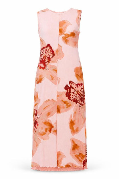 Cross Design Women’s Pink UK 12 Floral Sleeveless Jersey Maxi Dress