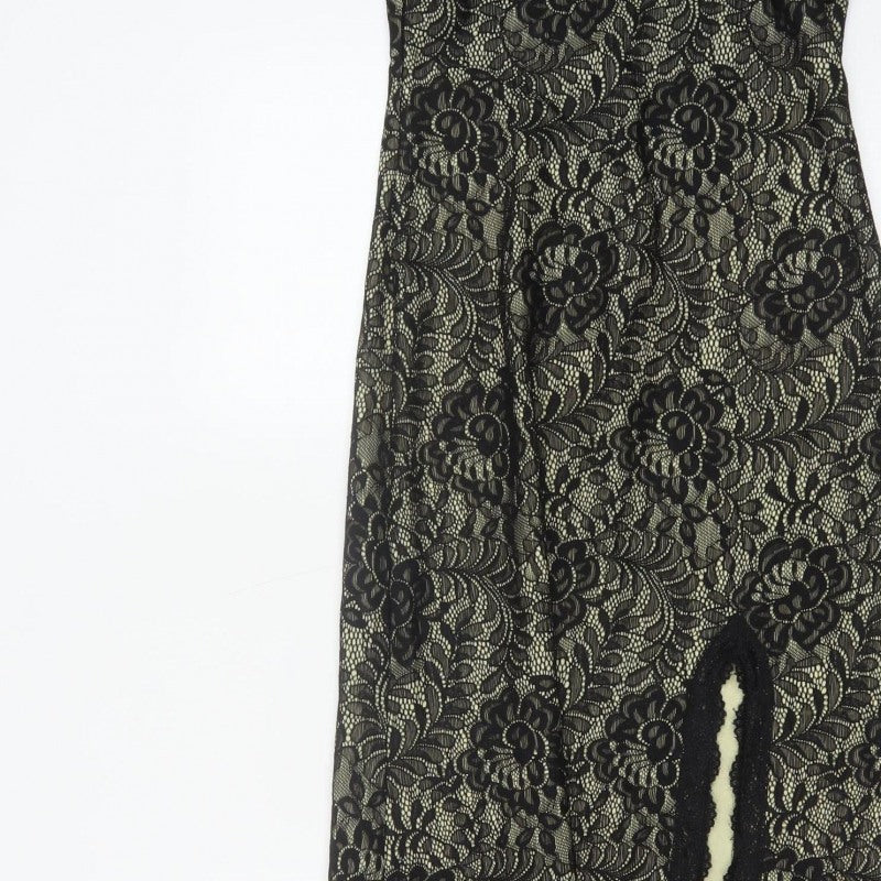 MIUSOL Women Black Lace Floral A-Line Long Formal Dress Size S