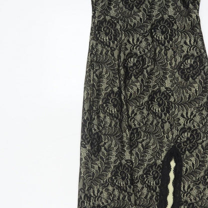 MIUSOL Women Black Lace Floral A-Line Long Formal Dress Size S