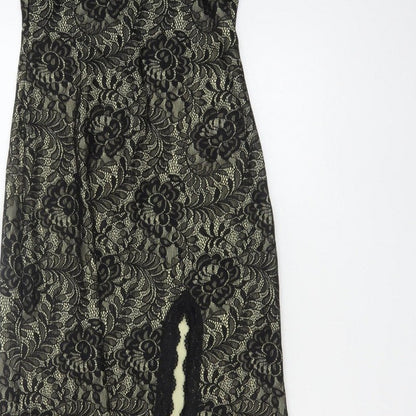 MIUSOL Women Black Lace Floral A-Line Long Formal Dress Size S
