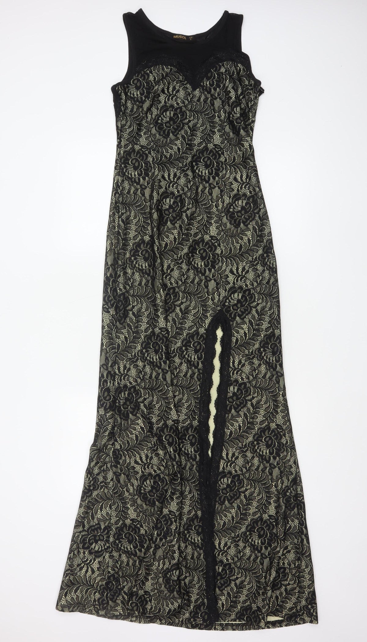 MIUSOL Women Black Lace Floral A-Line Long Formal Dress Size S