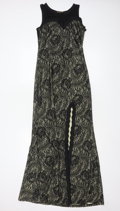 MIUSOL Women Black Lace Floral A-Line Long Formal Dress Size S