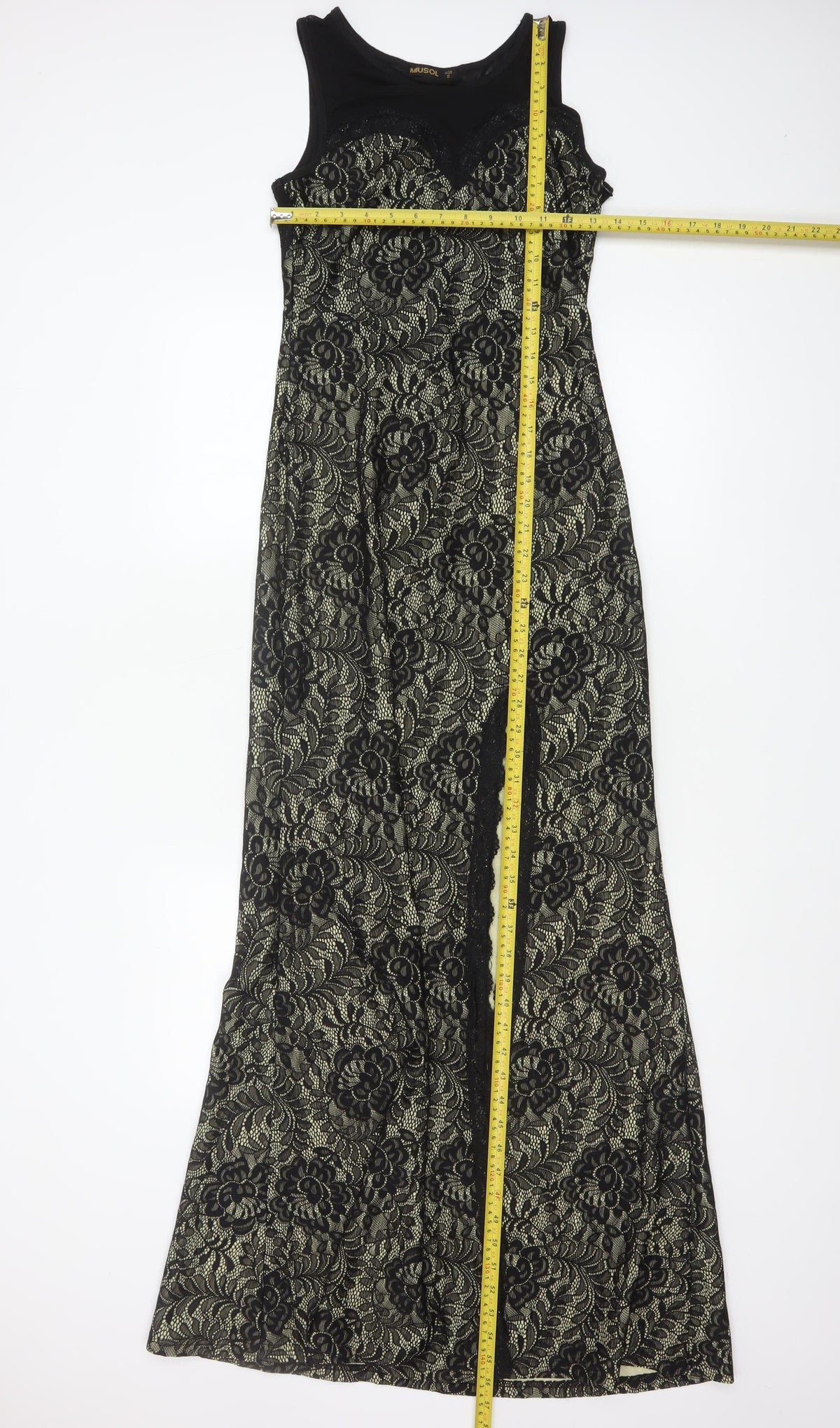 MIUSOL Women Black Lace Floral A-Line Long Formal Dress Size S
