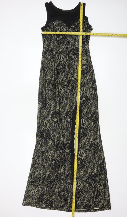 MIUSOL Women Black Lace Floral A-Line Long Formal Dress Size S