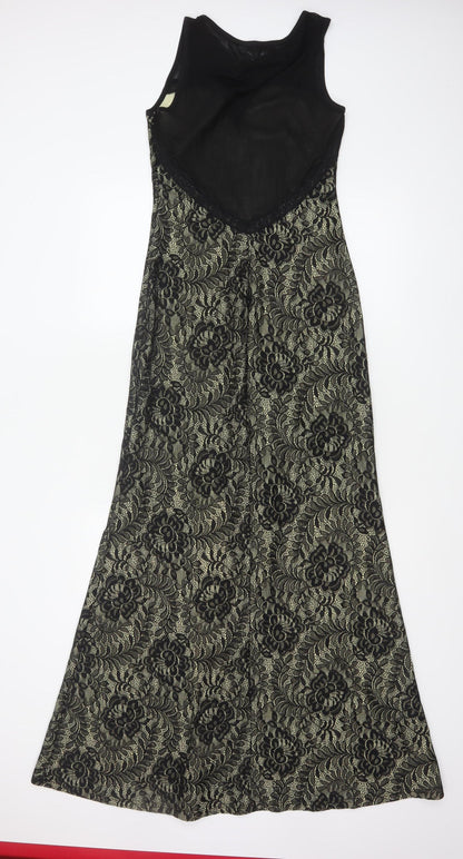 MIUSOL Women Black Lace Floral A-Line Long Formal Dress Size S