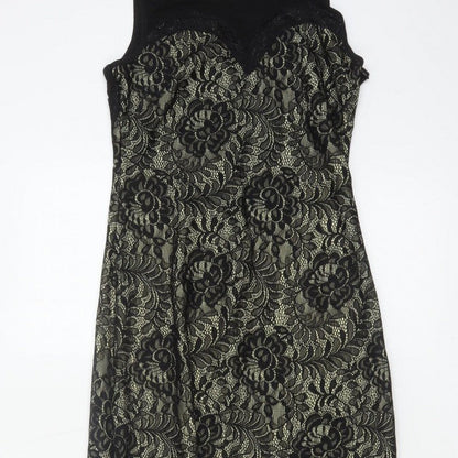 MIUSOL Women Black Lace Floral A-Line Long Formal Dress Size S