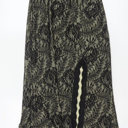MIUSOL Women Black Lace Floral A-Line Long Formal Dress Size S