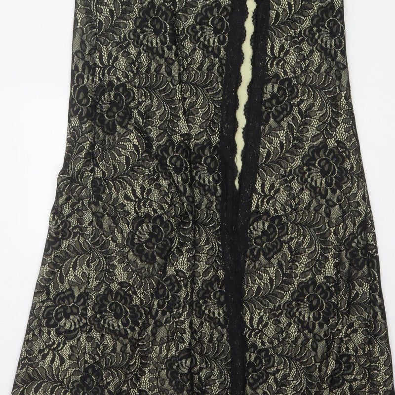 MIUSOL Women Black Lace Floral A-Line Long Formal Dress Size S