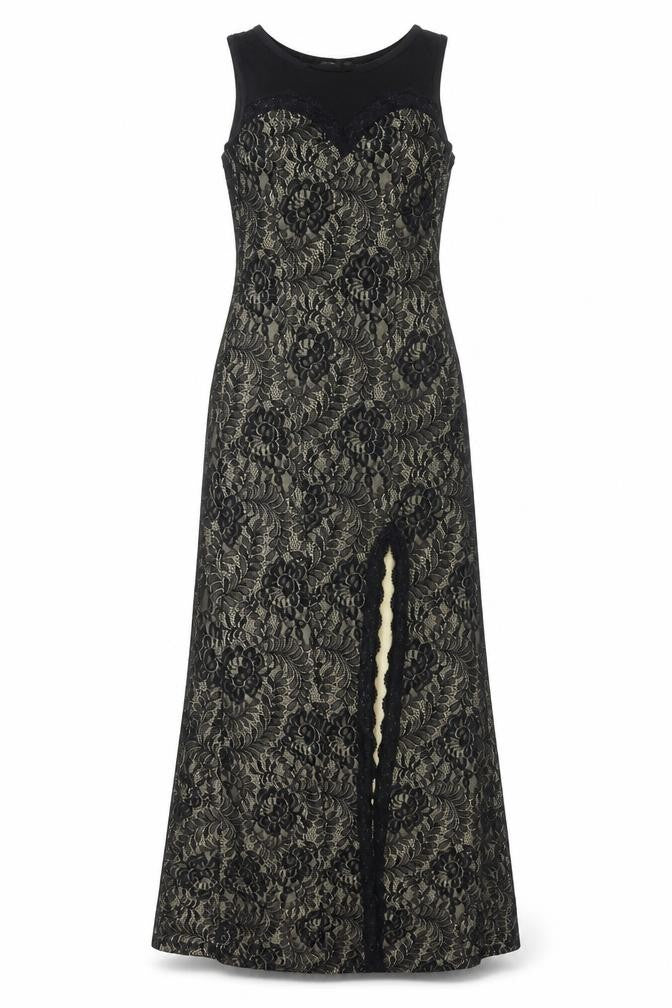MIUSOL Women Black Lace Floral A-Line Long Formal Dress Size S