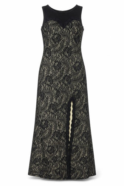 MIUSOL Women Black Lace Floral A-Line Long Formal Dress Size S