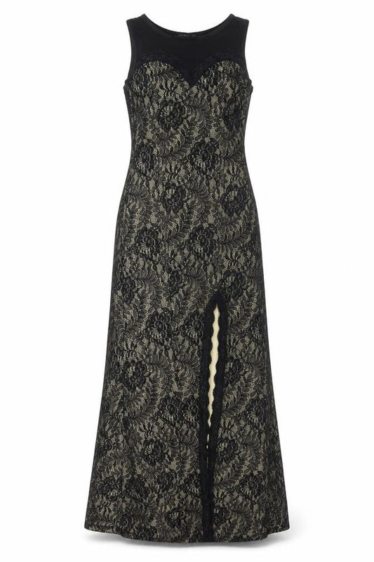 MIUSOL Women Black Lace Floral A-Line Long Formal Dress Size S