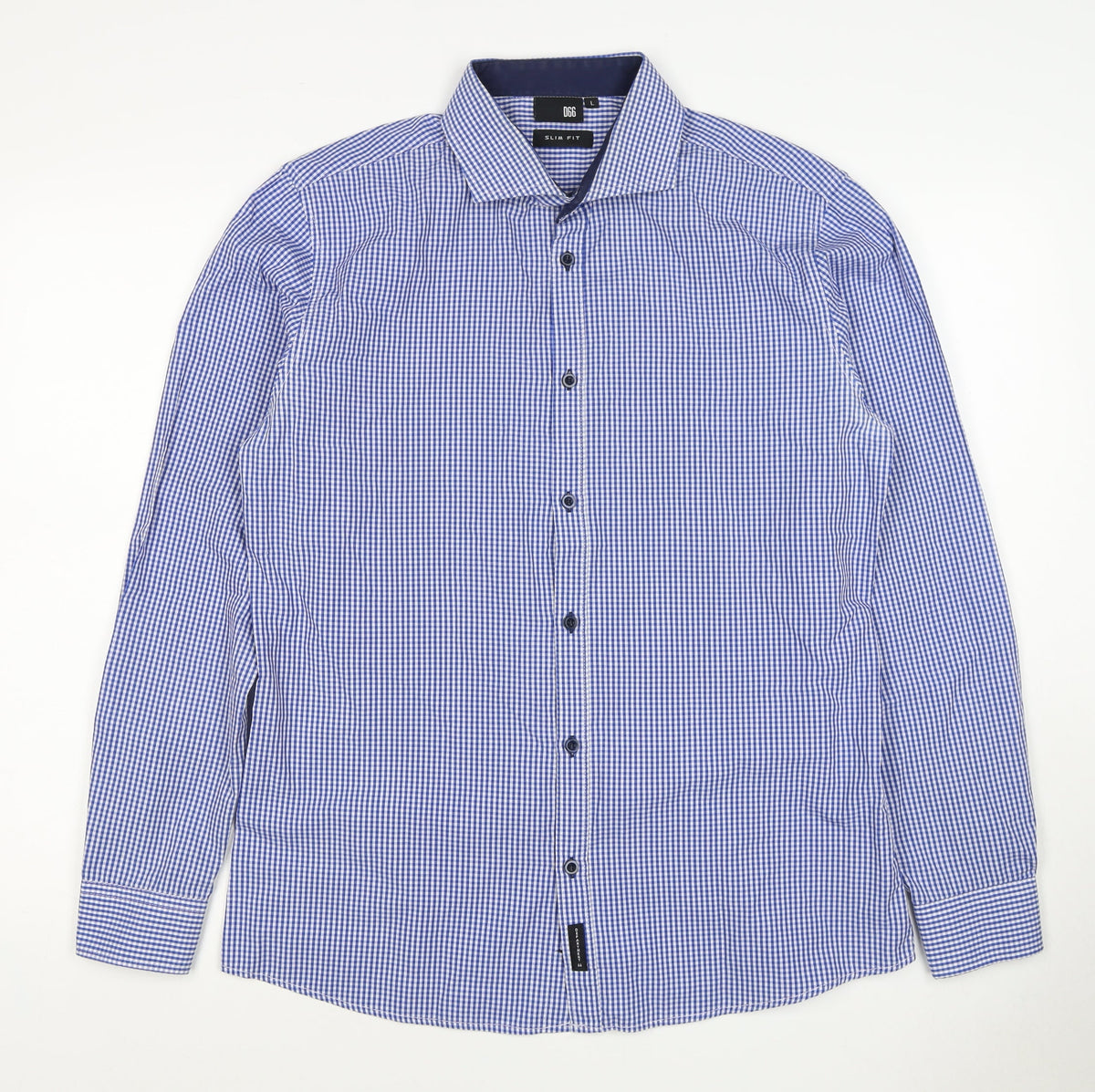 D66 Men's Blue Check Slim Fit L Cotton Blend Long Sleeve Button-Up Shirt