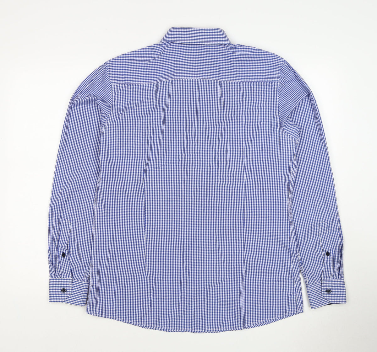 D66 Men's Blue Check Slim Fit L Cotton Blend Long Sleeve Button-Up Shirt