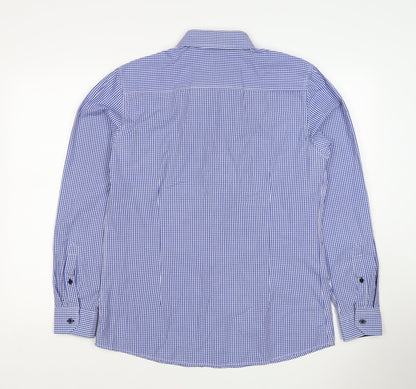 D66 Men's Blue Check Slim Fit L Cotton Blend Long Sleeve Button-Up Shirt
