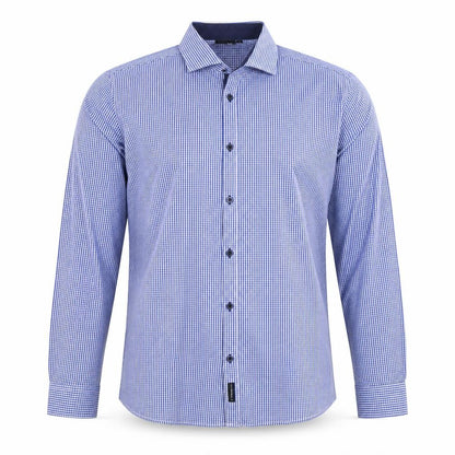 D66 Men's Blue Check Slim Fit L Cotton Blend Long Sleeve Button-Up Shirt