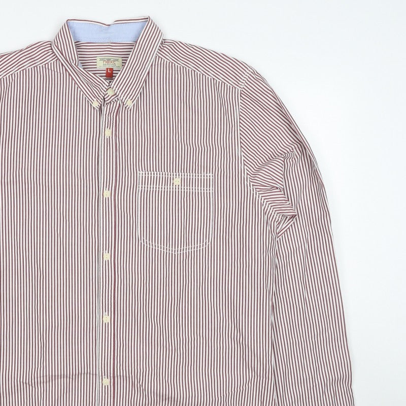 Next Men’s Red White Striped Button Down Cotton Shirt L