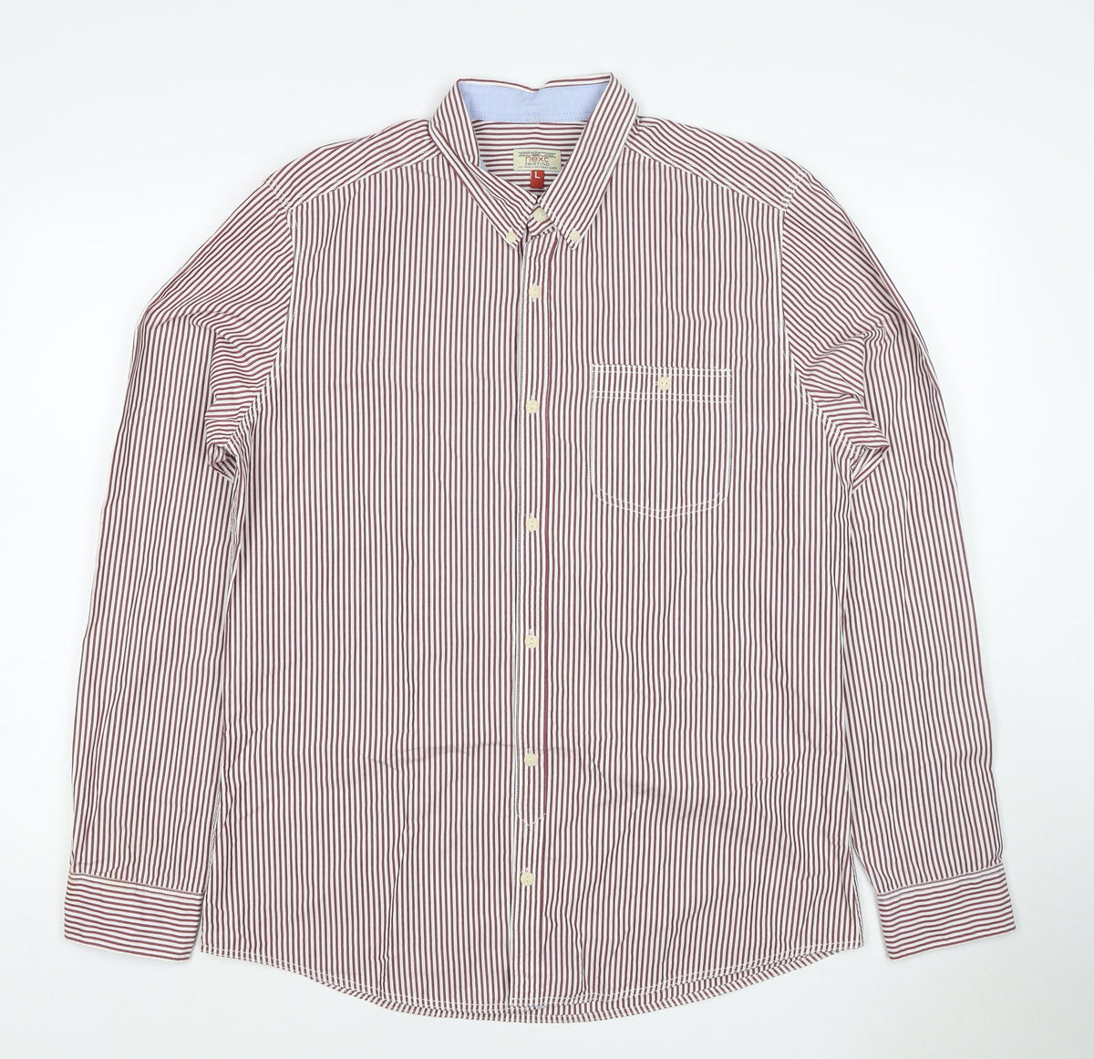Next Men’s Red White Striped Button Down Cotton Shirt L