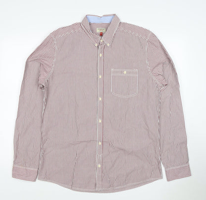 Next Men’s Red White Striped Button Down Cotton Shirt L